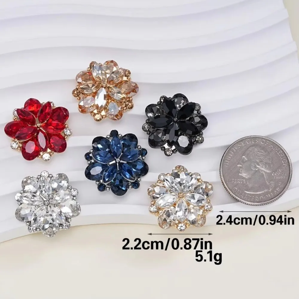 2pcs Metal Alloy Crystal Flower Buttons Diamond Embedded Hollow Design Metal Alloy Buttons Flower Shaped Buttons