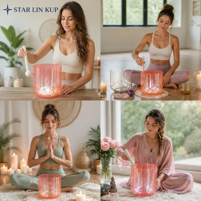 STAR LINKUP Large 7-8.5 Inch Red Alchemy Crystal Singing Bowl Five Element Design Pearl Finish Healing Meditation Sound