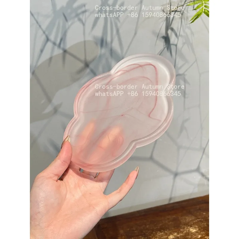 Matte smudged pink pot bearing dry brewing table tea fruit plate, glass, single-layer nursery pot pad accessories