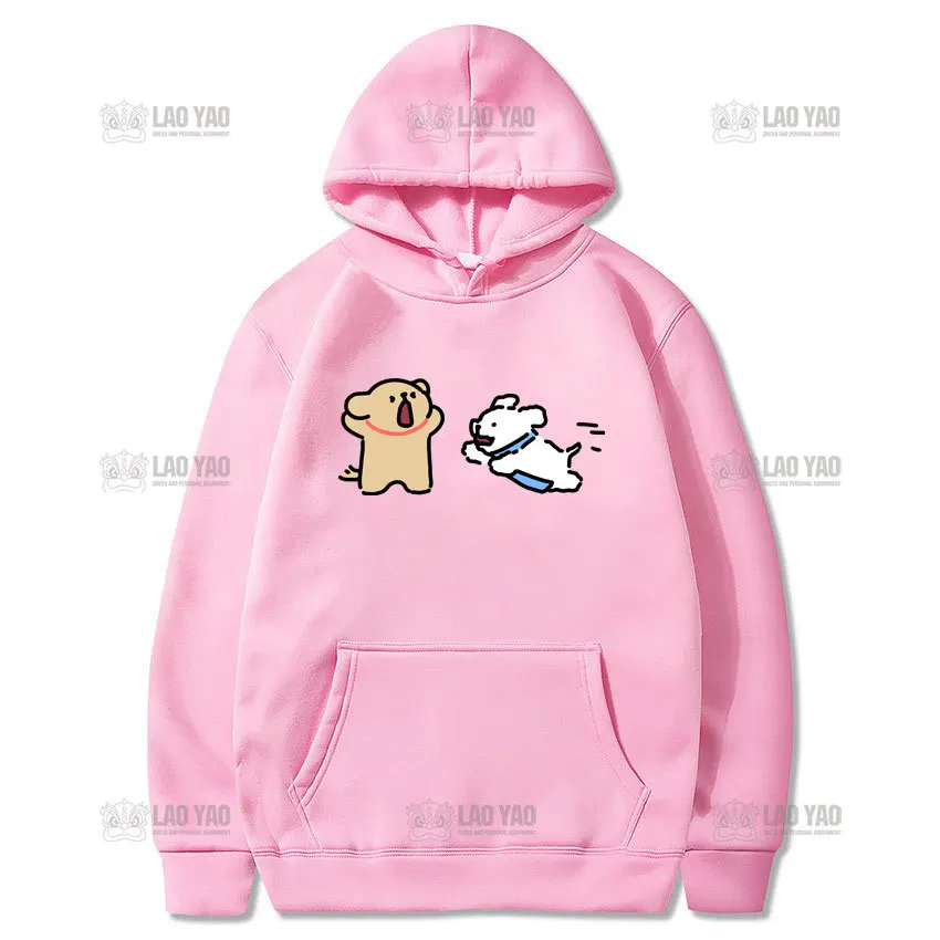 Happy Maltese Line Puppy Cartoon Hoodie Woman Man Autumn Winter Kawaii Graphic Hoody Couple Keep Warm Hip-hop Loose Pullover