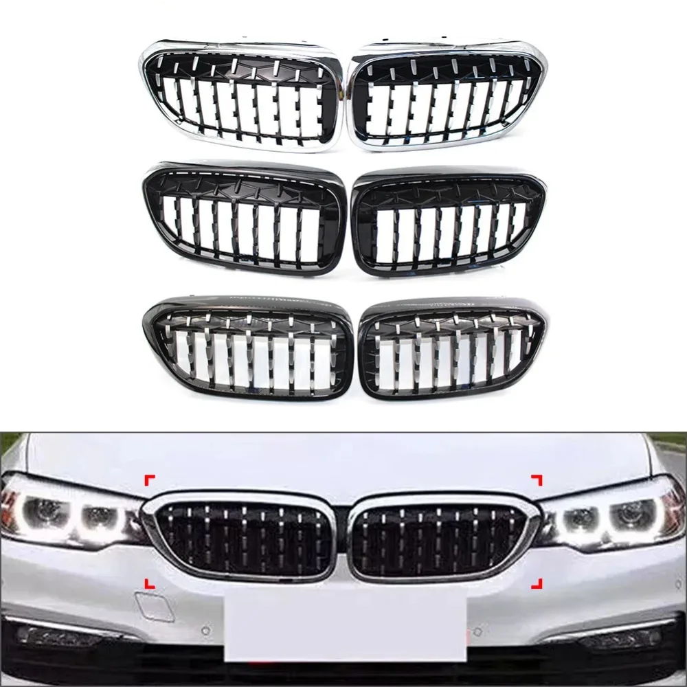 

1Pair Car Front Bumper Kidney Grill Diamond Mesh Protector Grille ABS Plastic For BMW 5 Series G30 G38 G31 2017-2019 2018