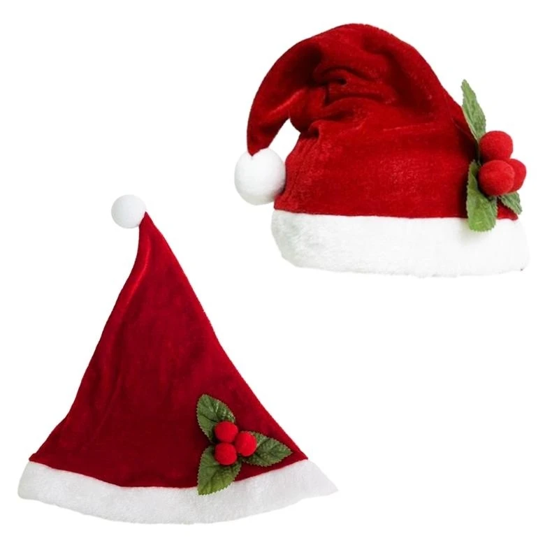 R1WE الأحمر Velet عيد الميلاد سانتا قبعة الكبار القطن قبعة عيد الميلاد الدافئة هدايا السنة الجديدة