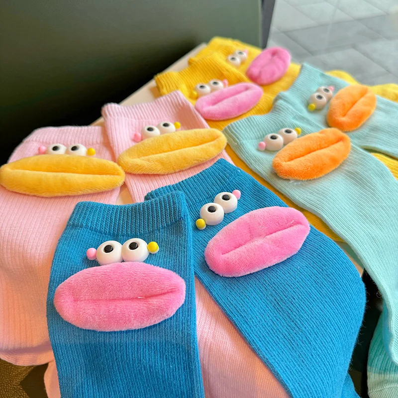 

Socks Women Cotton Cute Cartoon Big Eyes Soft Japanese Korean Sweat Funny Style Cute Kawaii Short Middle Tube Long Crew Socks