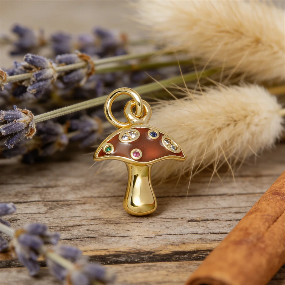 

3Pcs Pendants Brass Enamel Mushroom Charms Colorful Cubic Zircon Accessories for DIY Jewelry Necklace Bracelet Making Women Men
