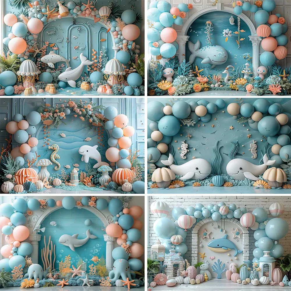 

Mocsicka Photography Background Under The Sea Baby 1st Birthday Party Decor Boy Cake Smash Photocall Backdrop Photo Studio Props