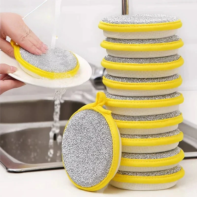Herramienta de limpieza de ollas de fregado de esponja de doble cara, paño de limpieza específico para la cocina, estropajo para lavar platos, artículos de cocina de esponja