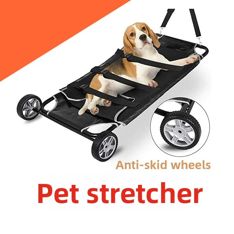 Anti-Bite Carbon Steel Pet Rescue Stretcher Trolley – 4-Wheel First Aid Transport Cart for Animals, Supports up to 110kg