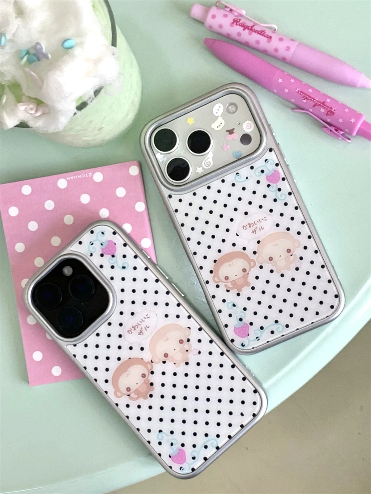 Coque de téléphone adorable motif singe kawaii à pois pour iPhone 18 17 16 15 14 13 12 11 PRO MAX PLUS 17air avec couvercle en colle goutte à goutte