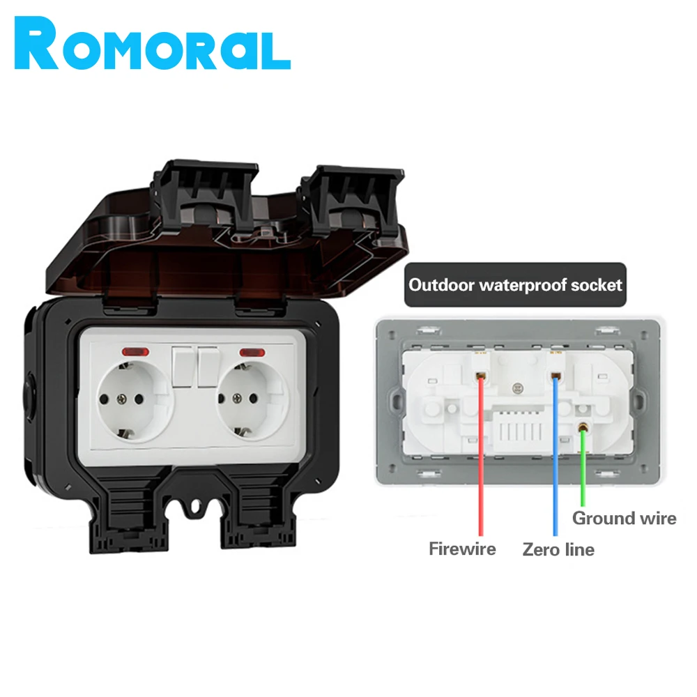 EU Socket IP66 Waterproof outdoor plug Wall Socket Outlet Power Socket Outdoor Plug Socket For Garden Garage Basement