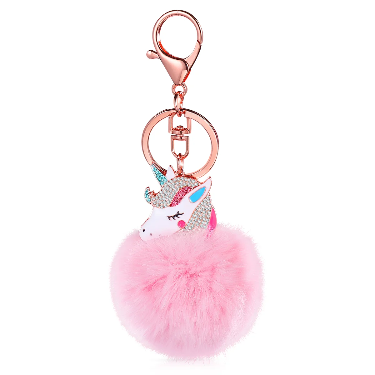 

Bracelet Metal Women's Key Ring Accessories for Car Plush Ball Backpack Pendant Artificial Fur Keychain Unicorn