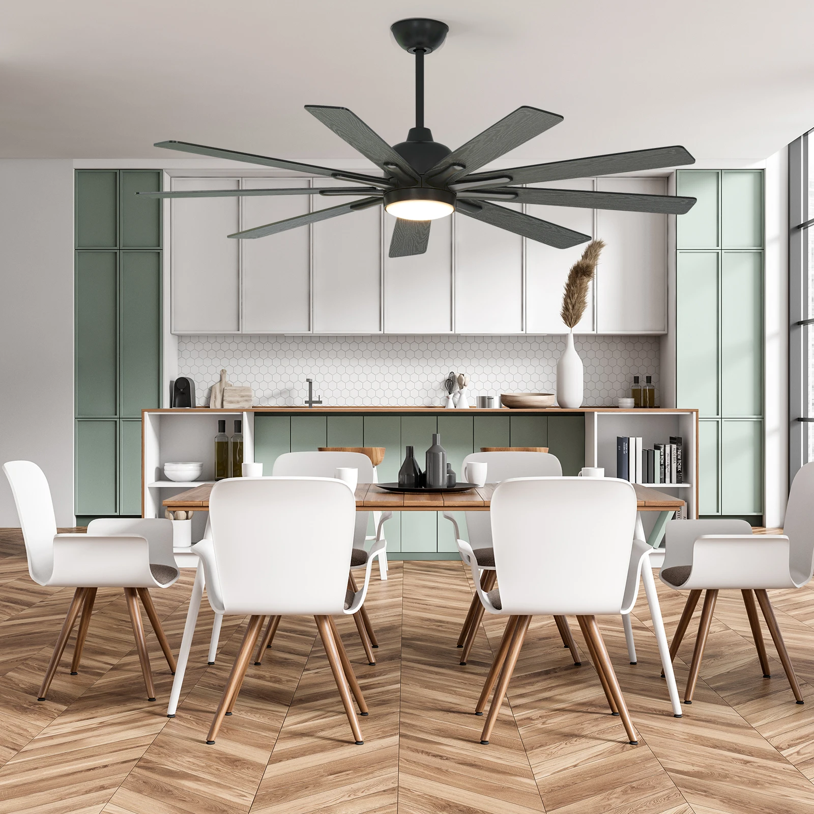 Modern 62inch (9-Blade) Ceiling Fan with LED Lights and Remote Control Suitable for bedroom, dining room and other scenes