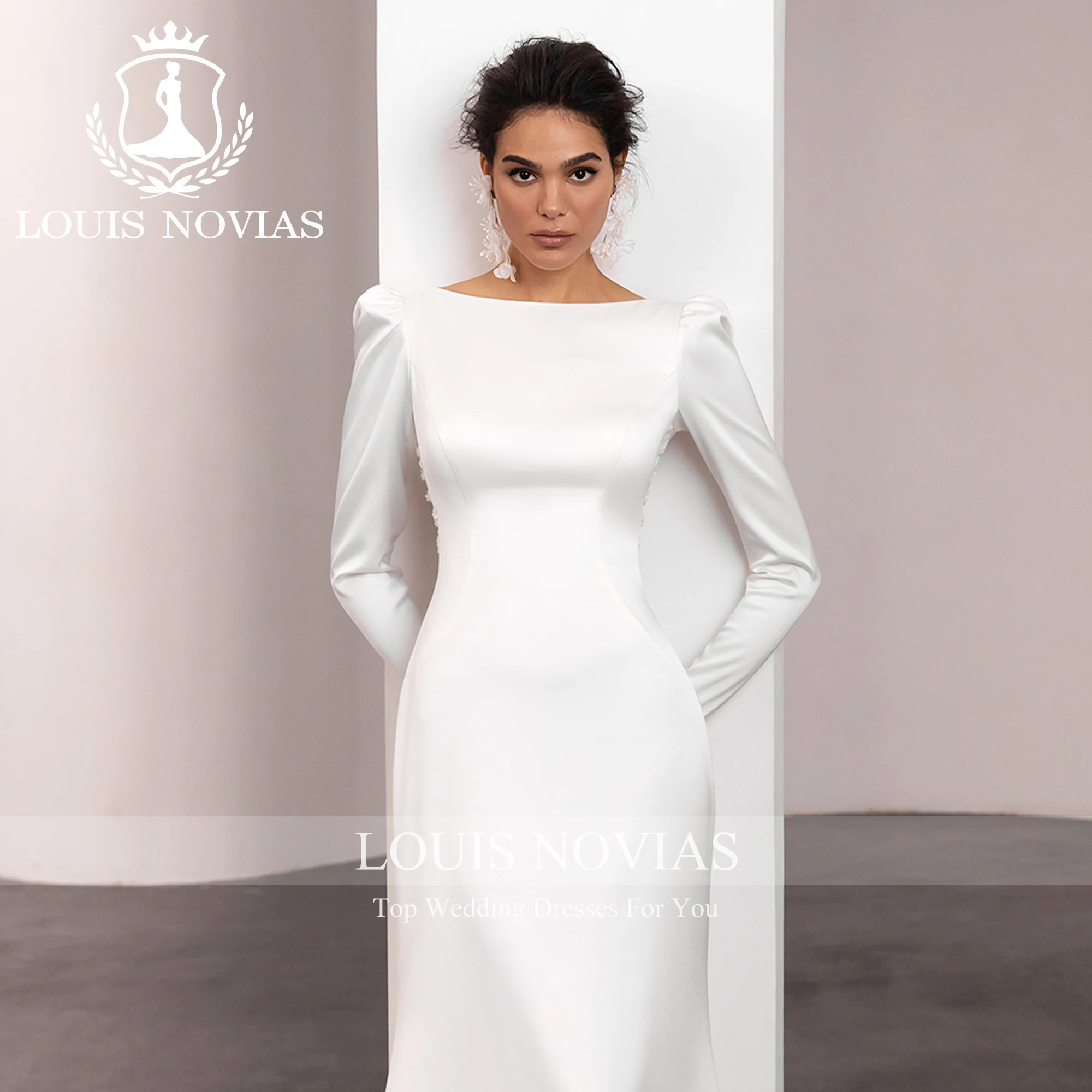 

LOUIS NOVIAS Luxurious Hot Sale Charming High-end SCOOP Appliques Chic Satin Wedding Gown Vestidos De Novia