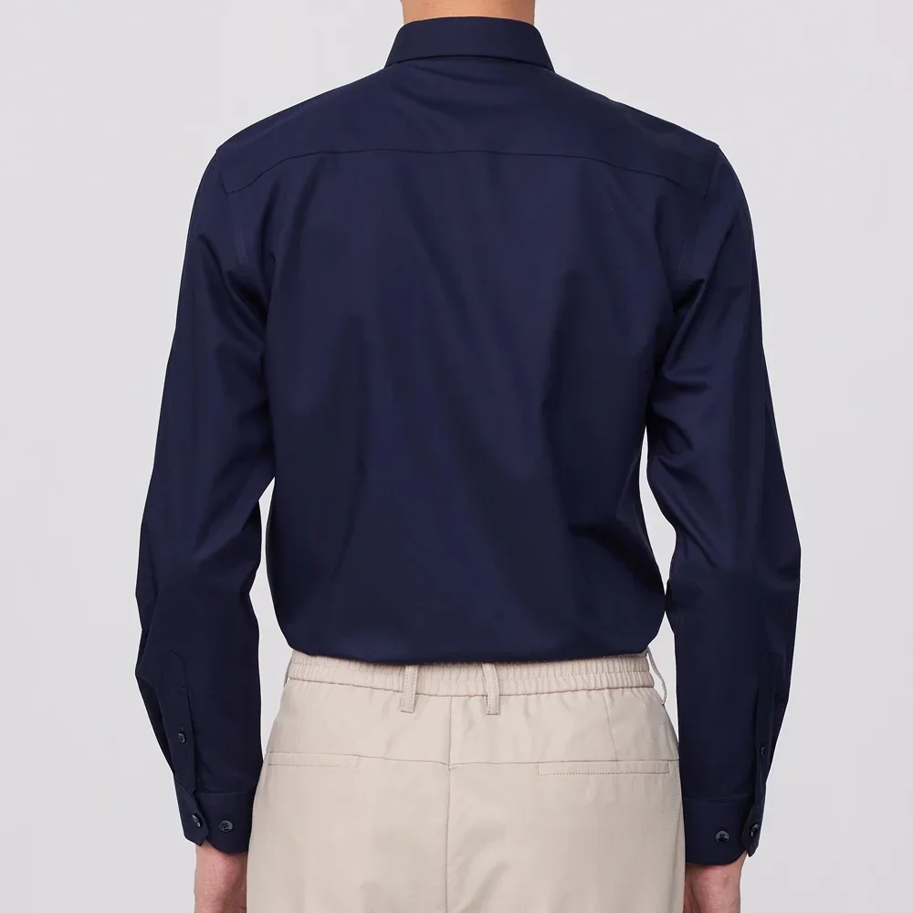 

Men's Sleek Stretch Bamboo Fiber Solid Dress Shirt without Pocket Long Sleeve Standard-fit Casual Versatile Easy Care Shirts