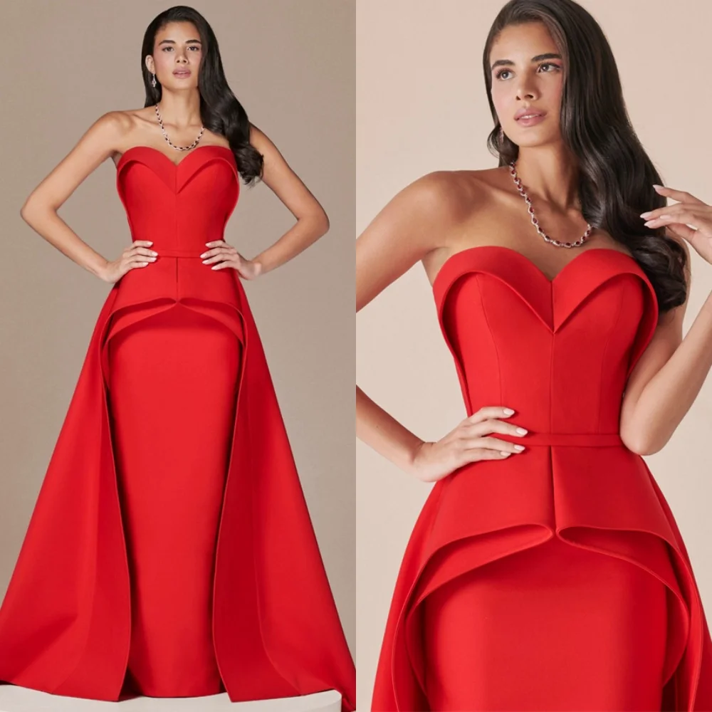 

Customized Formal Red Jersey Evening Dress Classic Sweetheart Sleeveless Homecoming Dresses Temperament Vestido De Festa