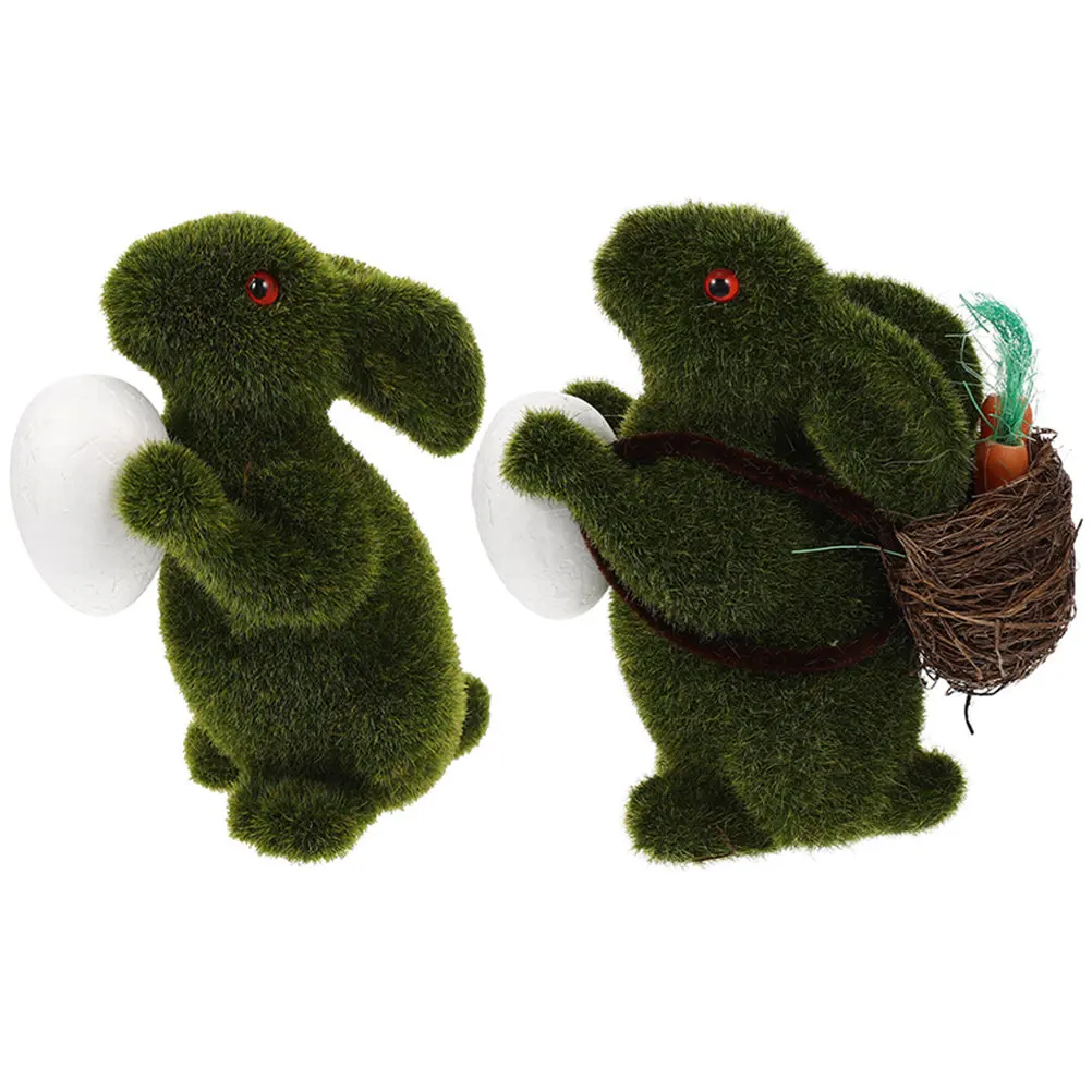 

2Pcs Adorable Lifelike Sitting Rabbit Decor for Easter Party Garden Home Miniature Landscape Patio Lawn Decoration Flocking