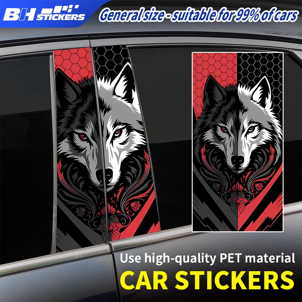 

Red Black Alpha Wolf Car B Pillar Sticker Honeycomb Graphic Decal DIY Middle Column Protection Film Waterproof PVC Accessories