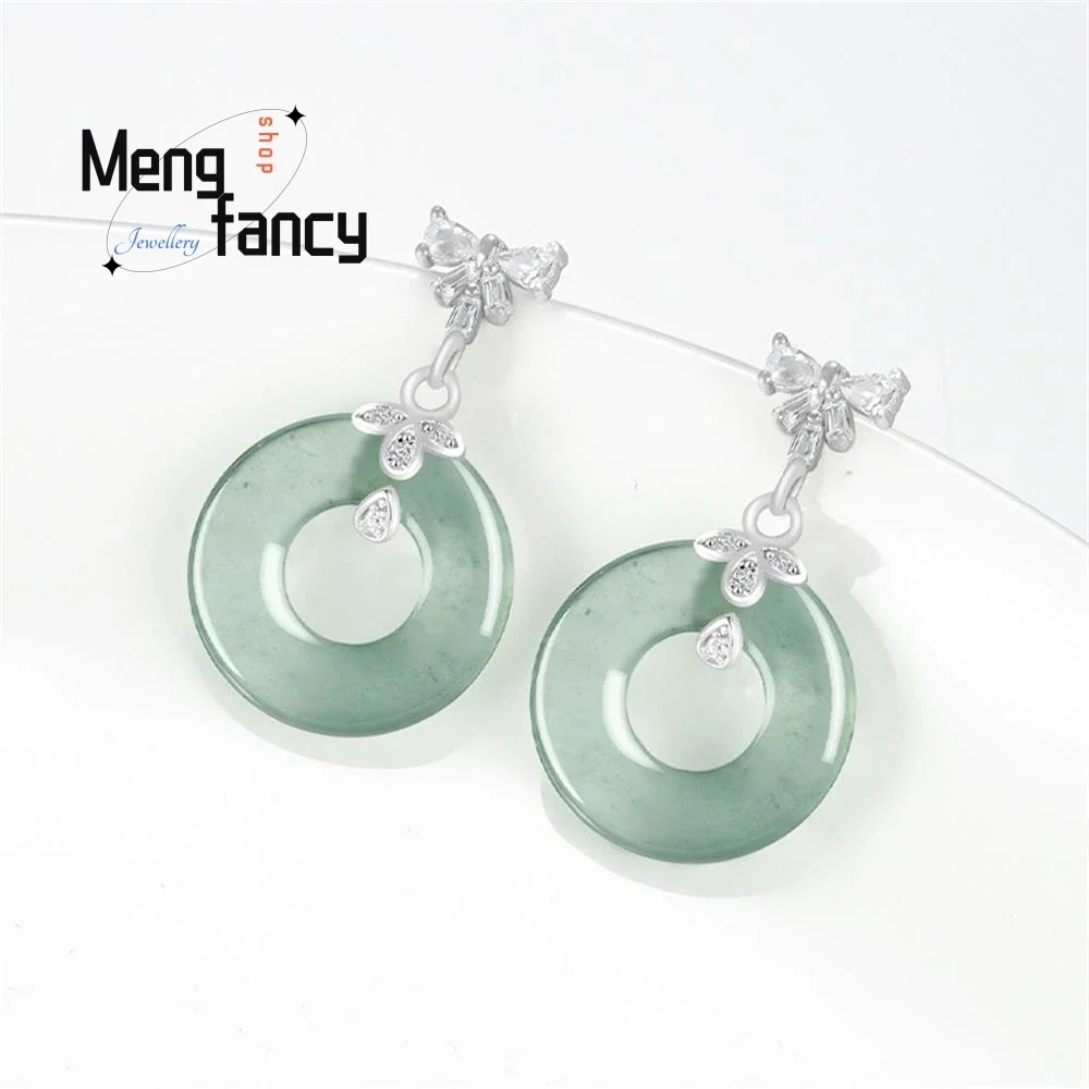 

Natural A-goods Jadeite Blue Water Ice Jade Earrings S925 Silver Inlaid High-grade Fashion Exquisite Luxury Jewelry Holiday Gift