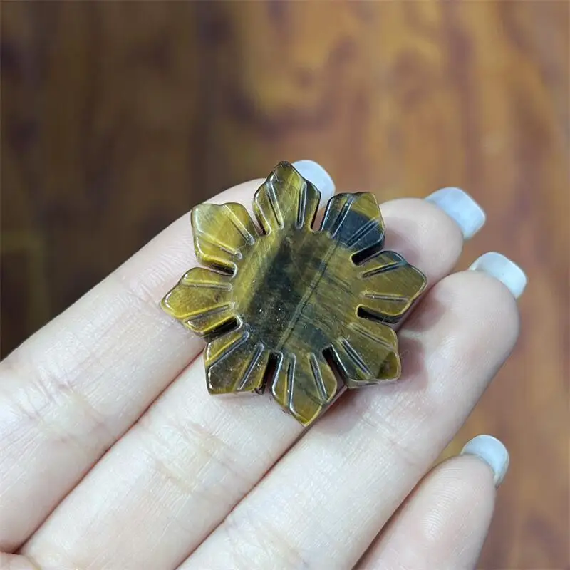 3PCS Natural Tiger Eye Stone Sunflower Carving Gemstone Reiki Healing Stone Lucky Crafts Room Desk Decoration Statue Gift