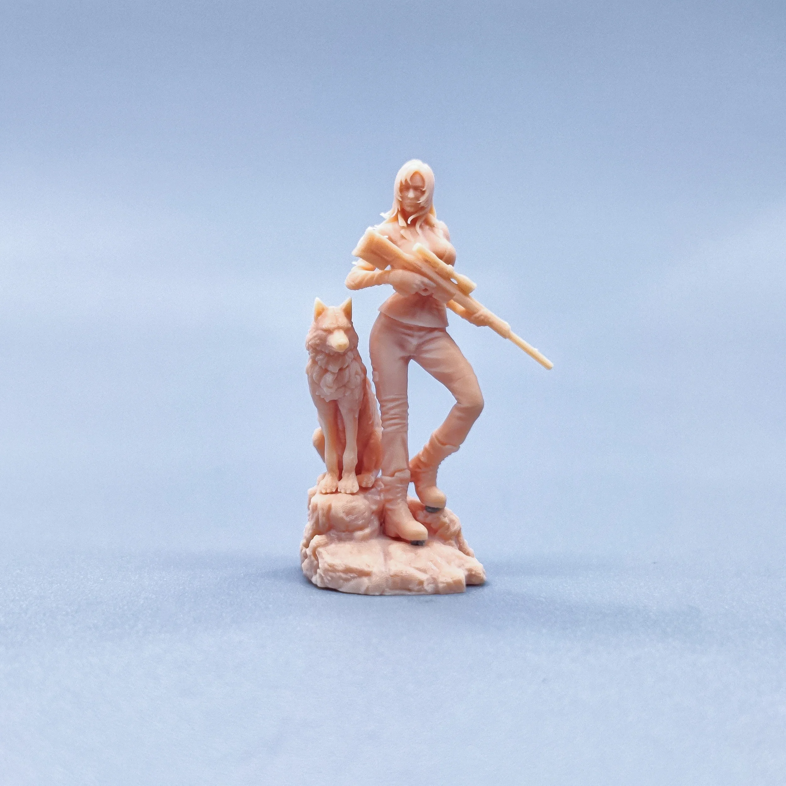 1/64 Figuren Maßstab Modell Harz Weibliche Scharfschütze und Wolf Ungefärbte Miniaturen Diorama Handbemalt W410