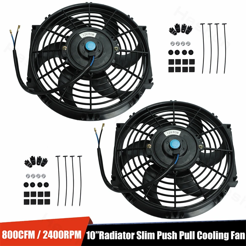 

Pair 10 Inch 12V 80W Universal Slim Reversible Electric Radiator Cooling AUTO FAN Push With mounting kit Type