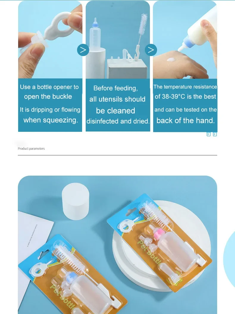 Pet Milk Bottle Feeding Set For Kitten Puppy Small Animals 60ml Soft Silicone Nipple Nursing Bottle With Cleaning Brush Replacem view 4