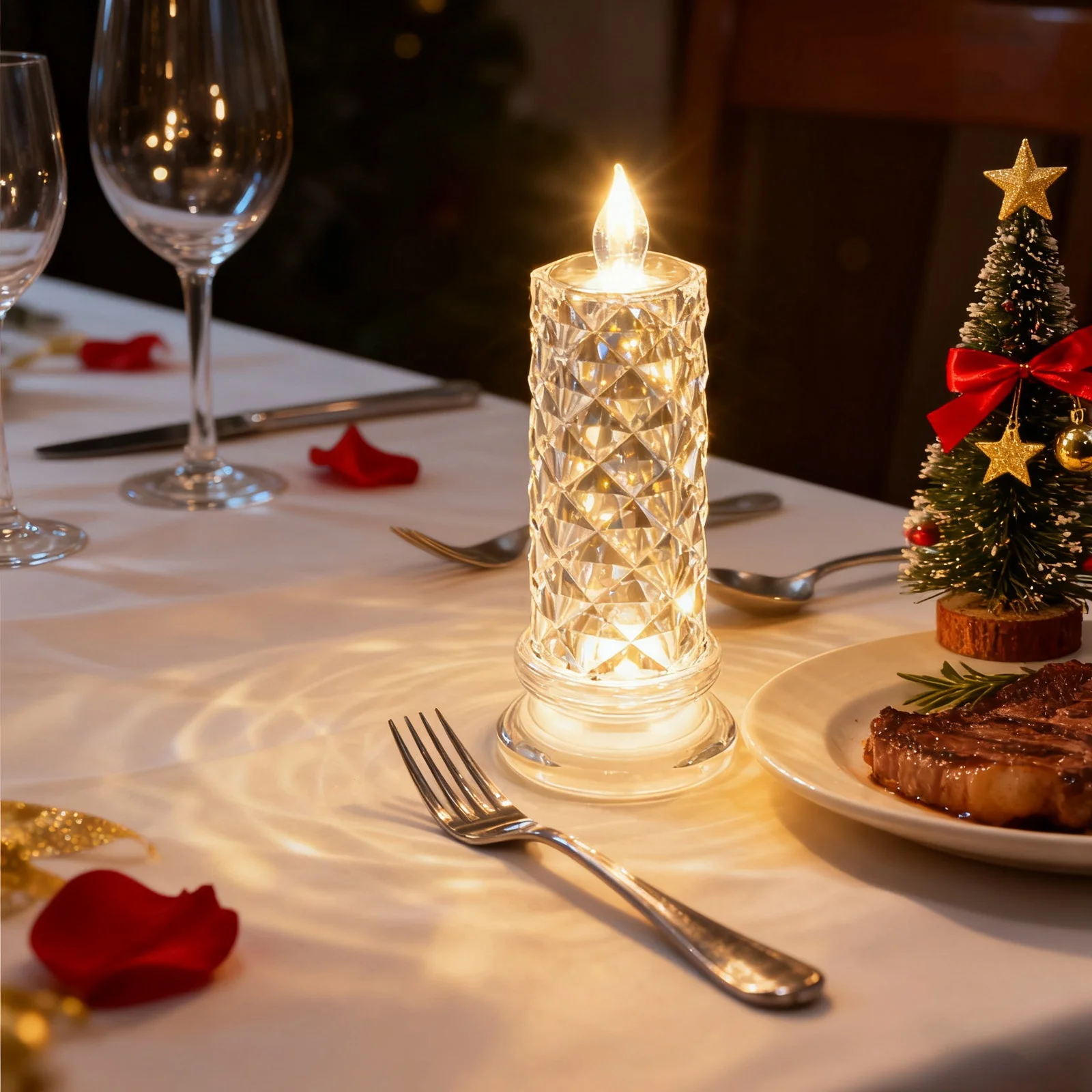 1/2/3PCS Christmas Wedding Decorate LED Crystal Candle Light Table Lamp Projection Romantic Atmosphere Night Light for Bedroom