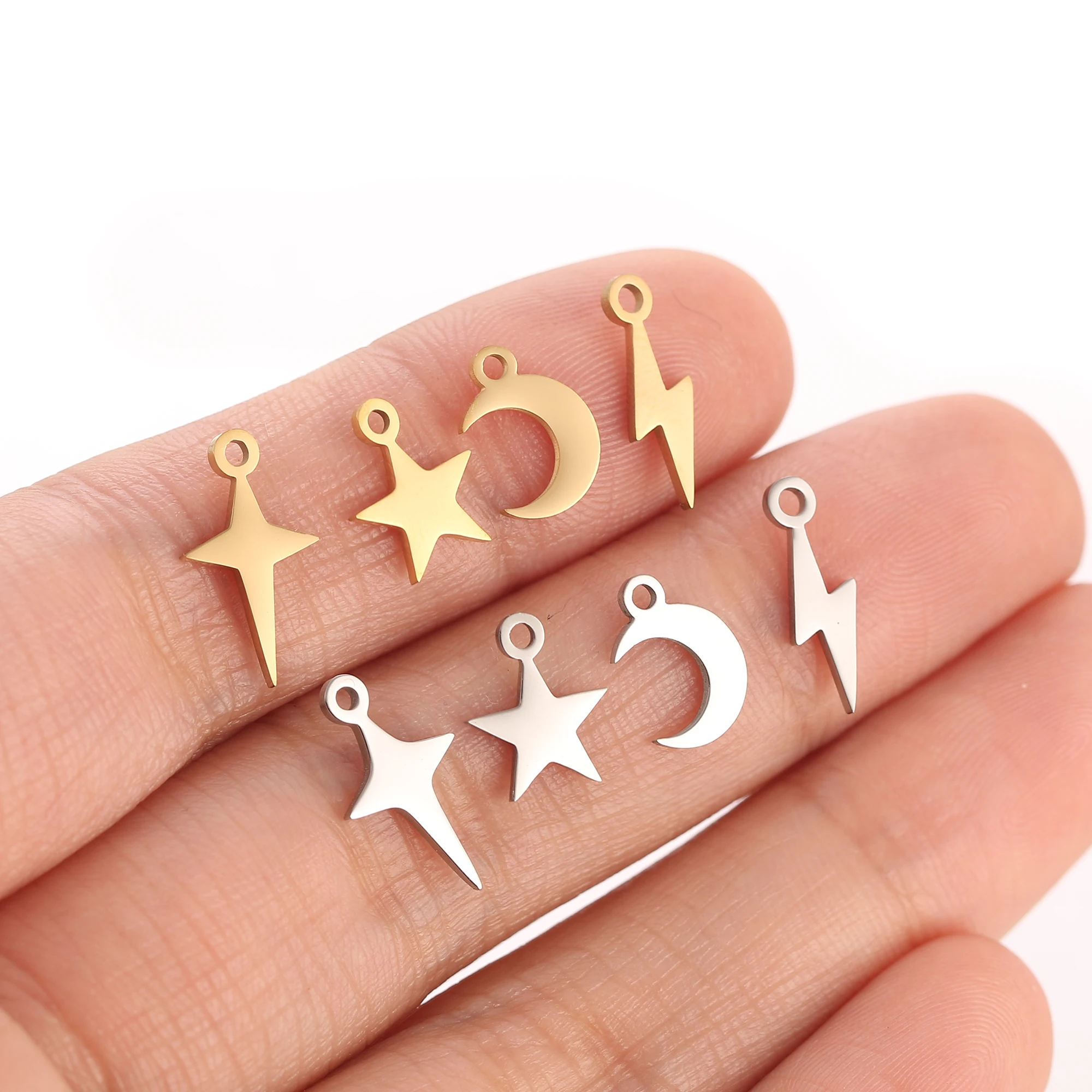 5pcs/Lot Stainless Steel Star Moon Shooting Stars Lightning Small Charms DIY Necklace Bracelet Earrings Jewelry Making Supplies