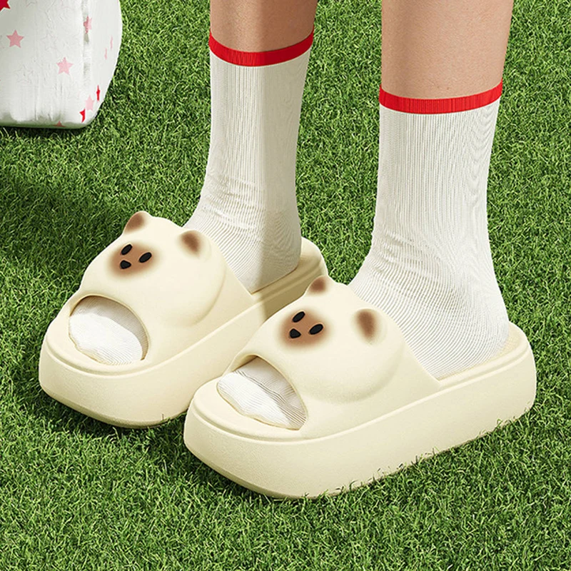 

Очаровательные женские шлепанцы на массивной платформе, летние, в ярких цветах, с толстой подошвой, для улицы, милые, нескользящие, пляжные сандалии для женщин