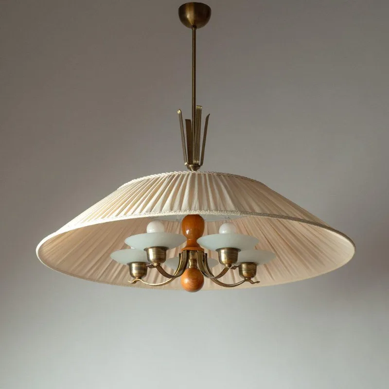 

Medieval Vintage Aesthetics Cloth Chandelier Atmosphere Home Pendant Lights Living Room Restaurant Bedroom Retro Fabric LED Lamp