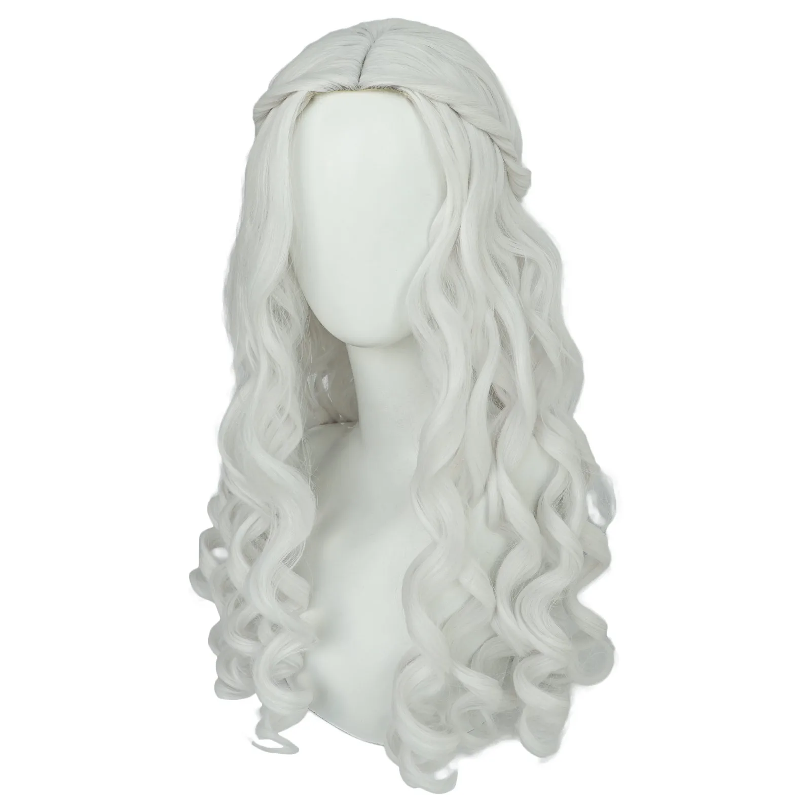 Anogol Synthetic White Queen Cosplay Wig Movie Alice in Wonderland White Wavy Long Braid Hair Machine Made for Halloween Party