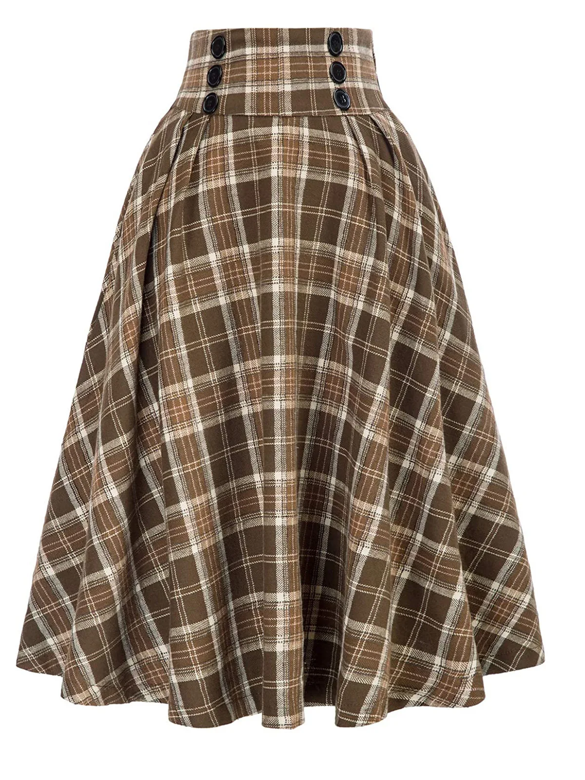 

High Waist Plaid A-Line Skirt Elastic Waist Midi Skirt Street Sle Splicing Design Other Material 00% Gingham Pleated Skirt