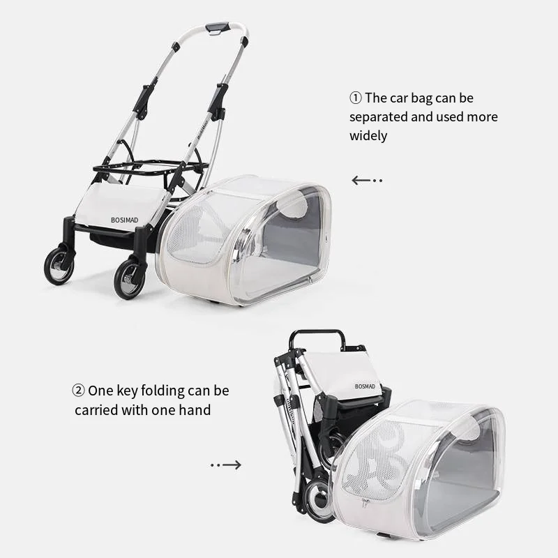 2026 Transparent Pet Stroller for Small/Medium Dogs Cats - Lightweight Foldle Detachle Travel Cart Por Outdoor Cer