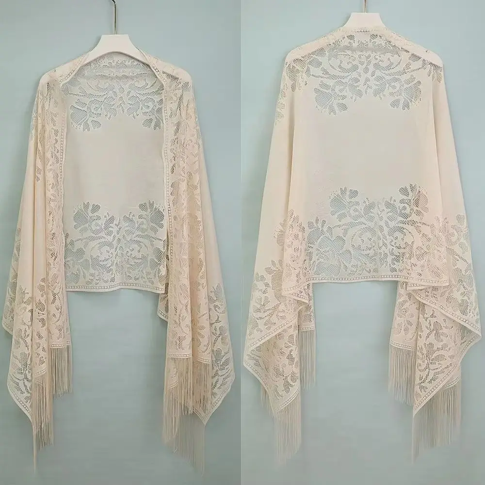 

Повседневные элегантные женские шали с цветочным принтом, полый шарф с кисточками, вышивка, тонкая бахрома, накидки для вечеринки, ужина