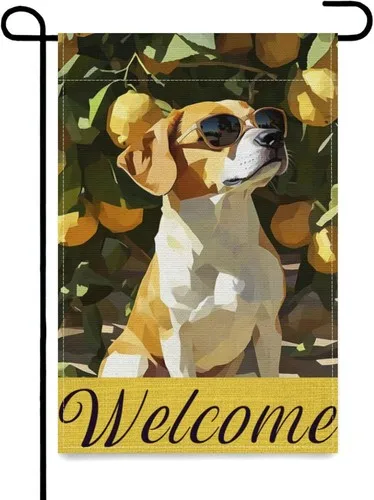 Welcome Summer Animal Garden Flag,, Beagle With Lemon Tree, 12x18 Inch XXQ