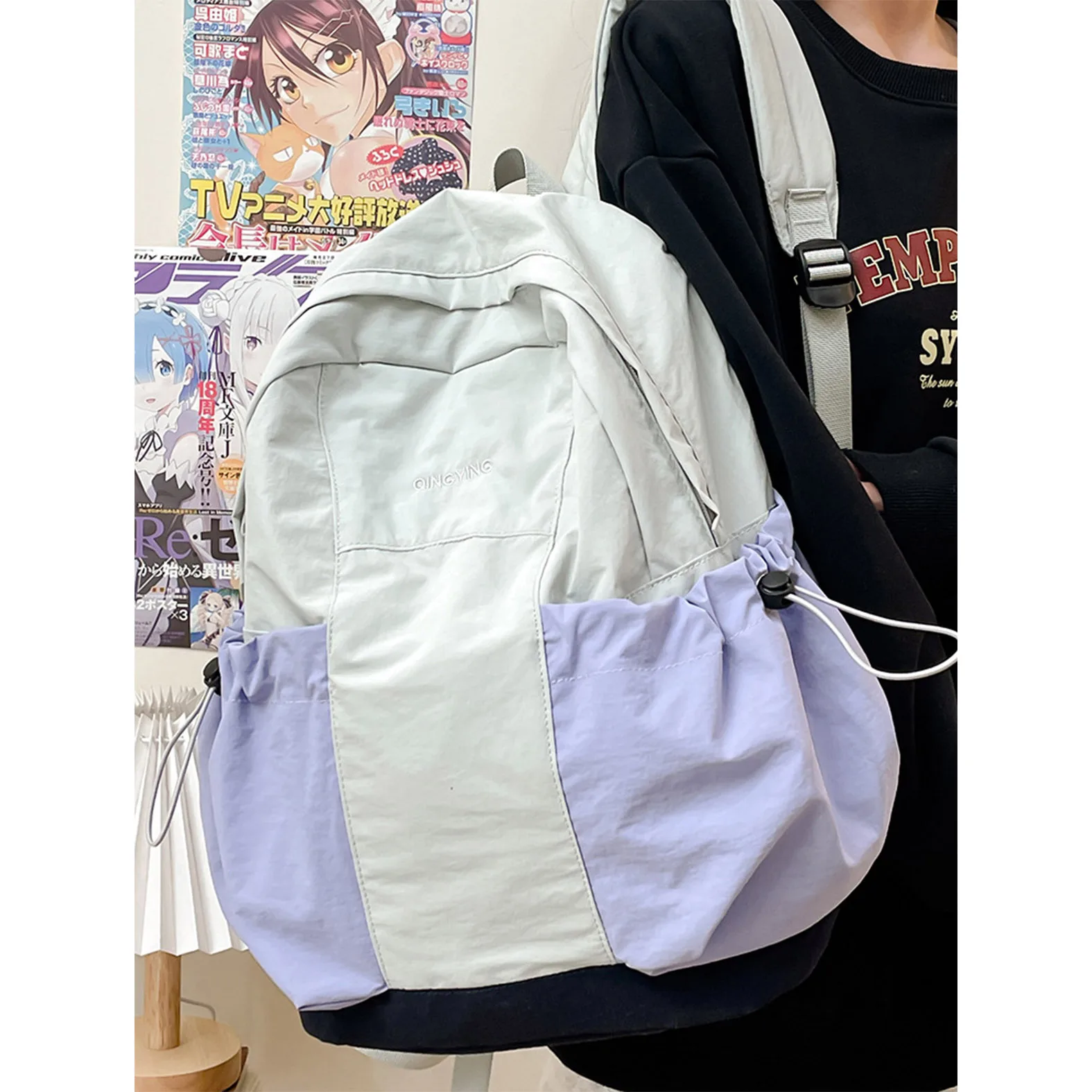 Japanese retro forest canvas backpack, women's backpack, Instagram style contrasting color, niche casual student backpack