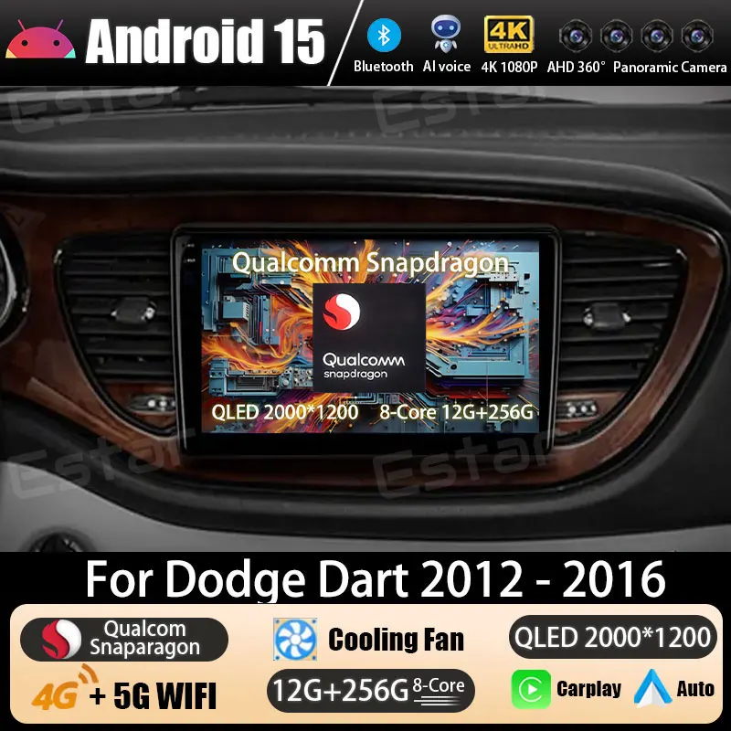 Автомобильный радиоприемник Android 15 для Dodge Dart 2012-2016, мультимедийный стереоплеер NAVI DSP, GPS RDS, головное устройство, беспроводной Carplay Auto QLED DTS