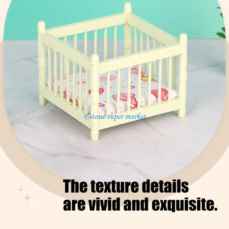 

090B 1/12 Wooden Nursery Room Crib Figurine For Doll House Display And Scene Building