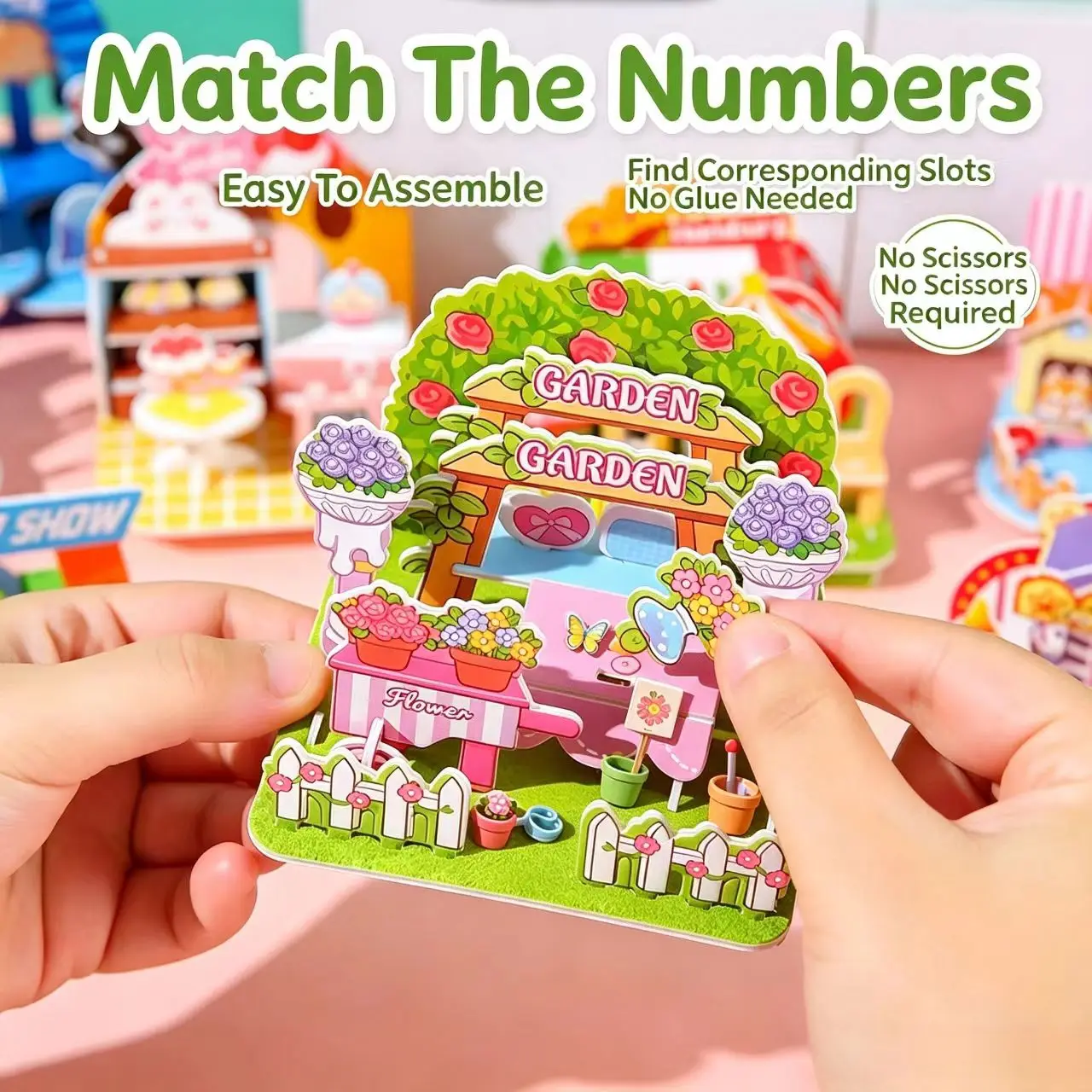 DIY 3D Mini Town Puzzle Set, Assemble Multiple Cute Shop Scenes, Fun Educational Pretend Play Building Toy for Boys & Girls