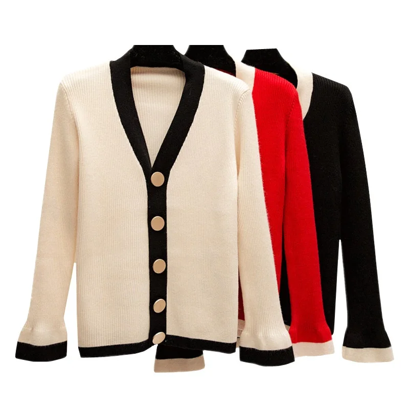 

Женский Короткий трикотажный кардиган с длинным рукавом и V-образным вырезом