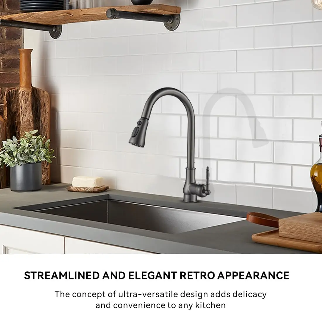 Kitchen Faucet Gray Black Sink Faucet with Sprayer, Touch Single-Hole Pulldown Kitchen Faucet, High Arch Black Gray Kitchen Sink