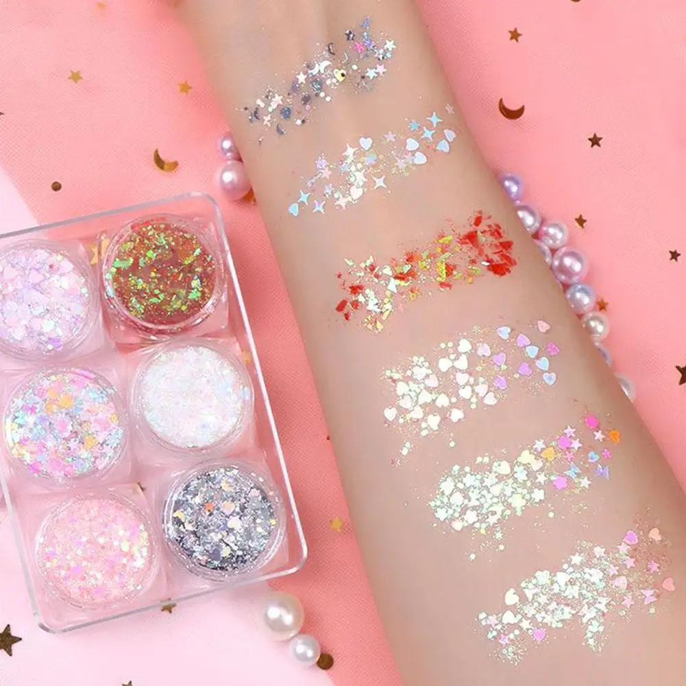 Sombra glitter gel paleta brilhante coração estrela lantejoulas diy hexágono lantejoulas maquiagem glitter rosto olhos maquiagem glitter bod h3l8