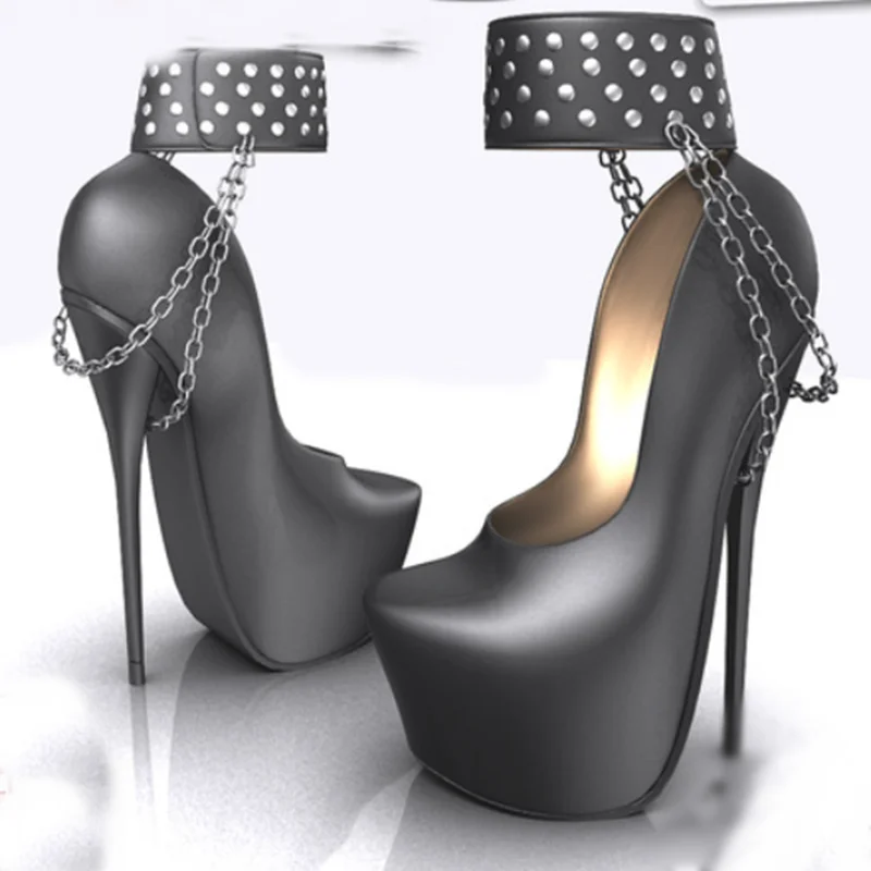 

Туфли-лодочки на платформе с однотонной цепочкой и заклепками, модные пикантные летние туфли на платформе с острым носком на тонком высоком каблуке, большие размеры 2025, женская обувь Zapatillas Mujer