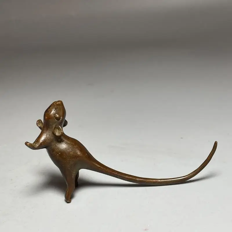 Long Tail Mouse Miniature Figurine Chinese Style Tea Pet Vintage Pure Copper Rat Ornament Home Decoration Accessories·