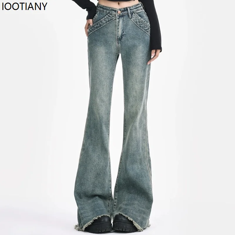 

Girls New American High Waist Retro Flared Jeans Women Skinny Flared Pants Girls Fashion Blue Slim Fit Hip Lifting Y2k Jeans