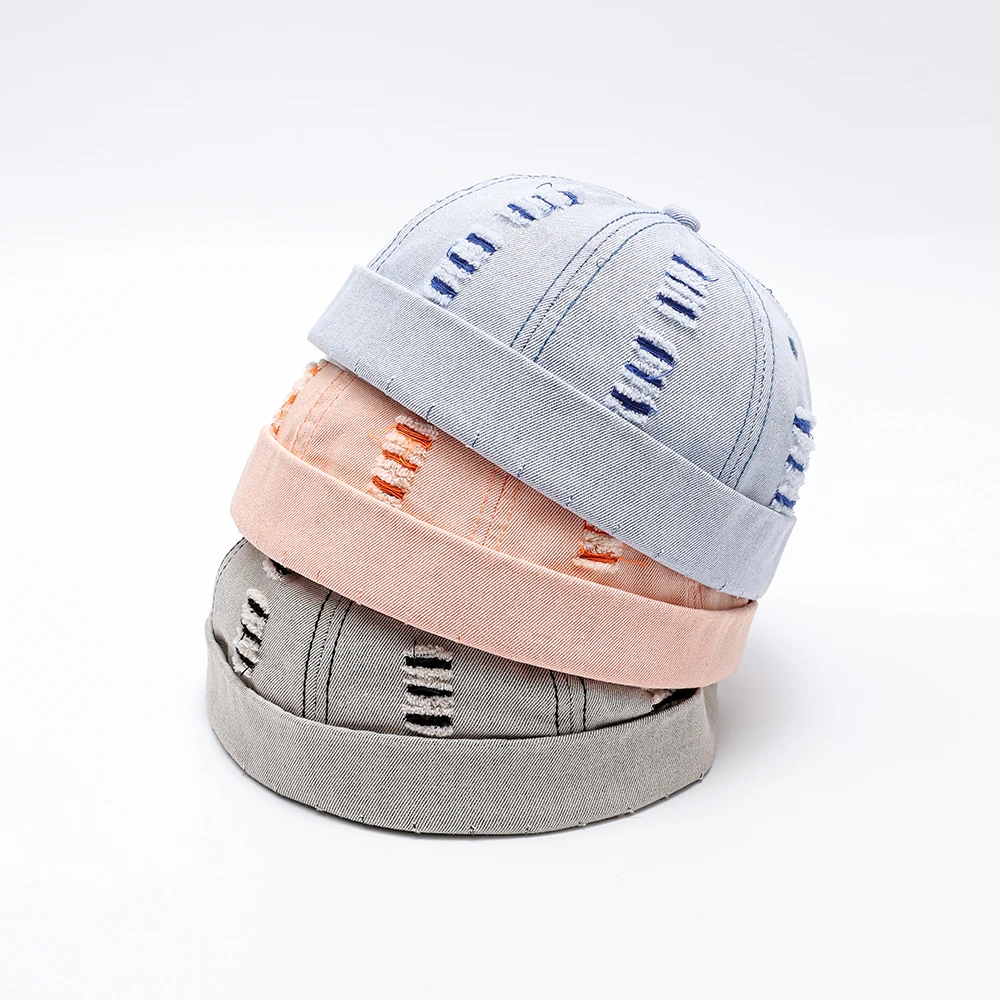 Hot Sale Broken Hole Landlord Hats Men's Street Hip-hop Hats Melon Dome Denim Cap Women's Sailor Hat Caps