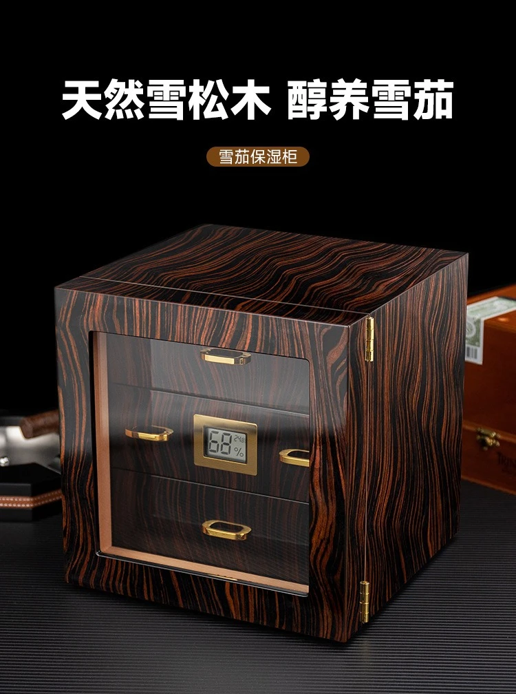 Cedar Wood Cigar Humidor Box with Hygrometer 3-Tier Storage Case