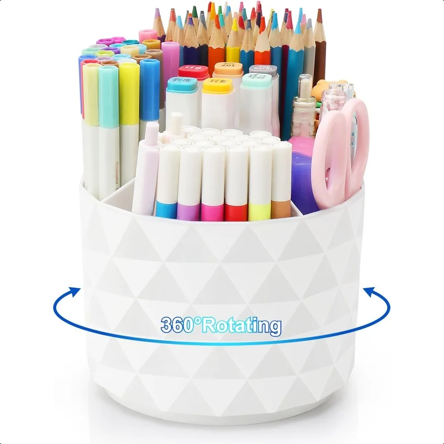 

Desk Organizer 360Degree Rotating Pencil Pen Holders For Desk Diamond Pattern Pen Organizer With 5 Compartments Cute Desk Acces