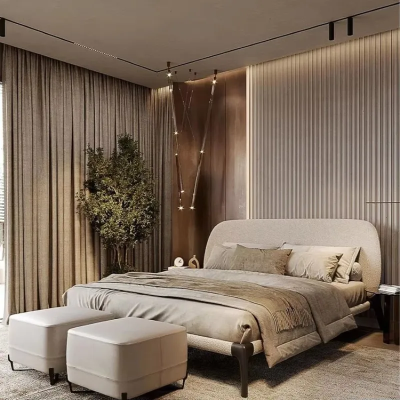 

Bed with Soft Headboard, Light Luxury Fabric Bed Frame for Bedroom