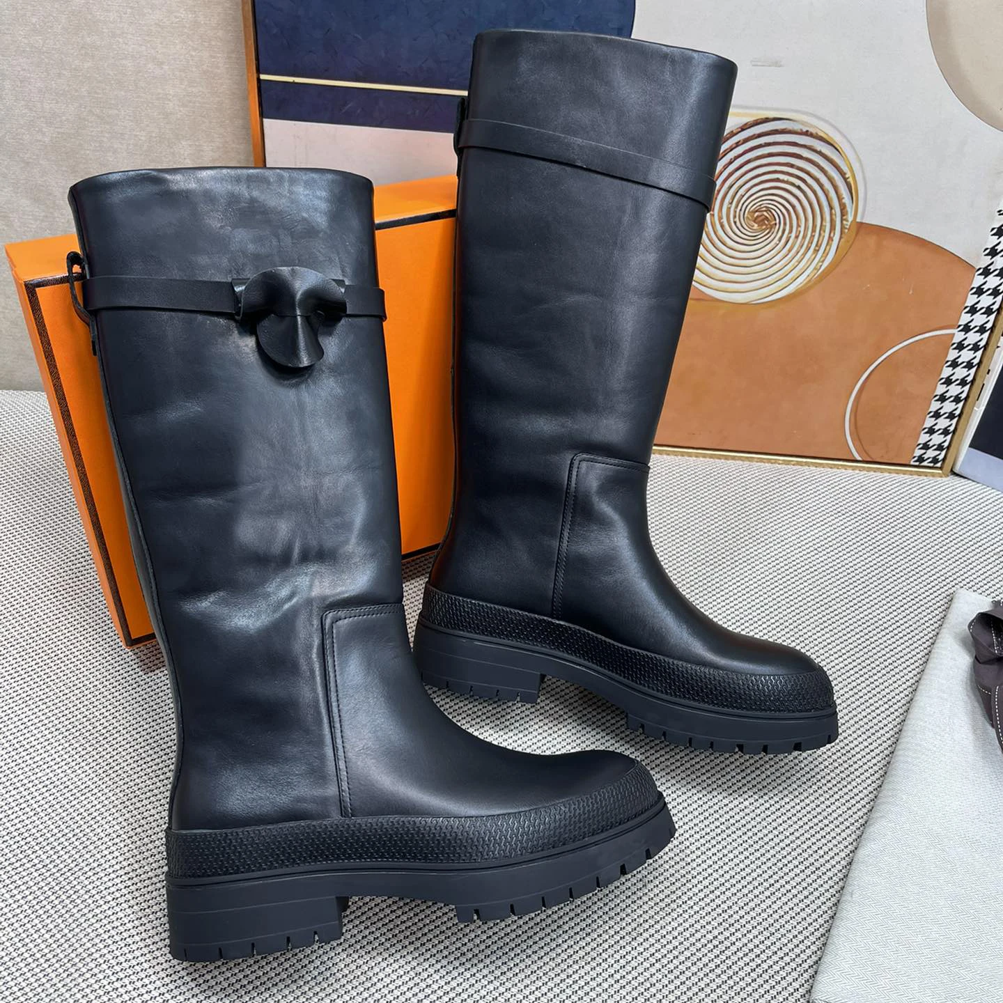 

Hot Sale Women's boots Knee-high boots for women Long women boots Chunky soles Round toe Calfskin Boots Luxe-Design Size 35-40