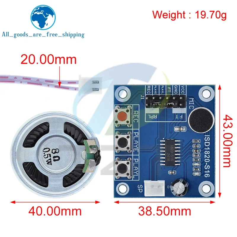 1/3PCS ISD1820 recording module voice module the voice board telediphone module board with Microphones + Loudspeaker